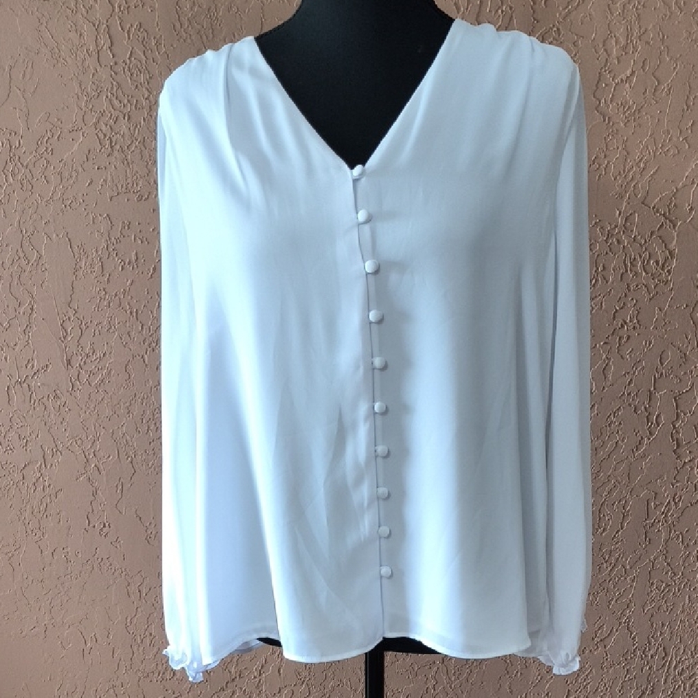 Alfani White Lightweight Button Up Blouse Long Sleeve Size PL